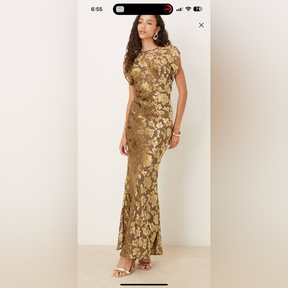 ASOS DESIGN velvet devore crew neck sleeveless maxi dress with tie back in mocha